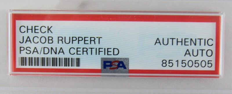 Jacob Ruppert Signed Auto Autograph Check PSA/DNA Encapsulated