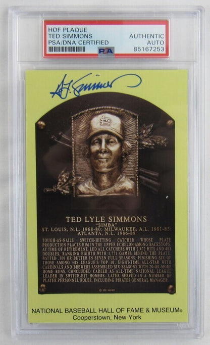 Ted Simmons Signed Auto Autograph HOF Plaque PSA/DNA Encapsulated