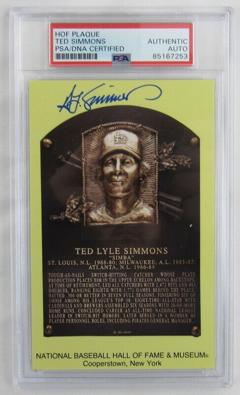 Ted Simmons Signed Auto Autograph HOF Plaque PSA/DNA Encapsulated