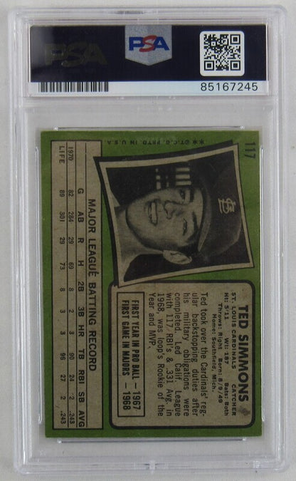 1971 Topps Ted Simmons Signed Auto Autograph Rookie Card #117 PSA/DNA Encapsulated