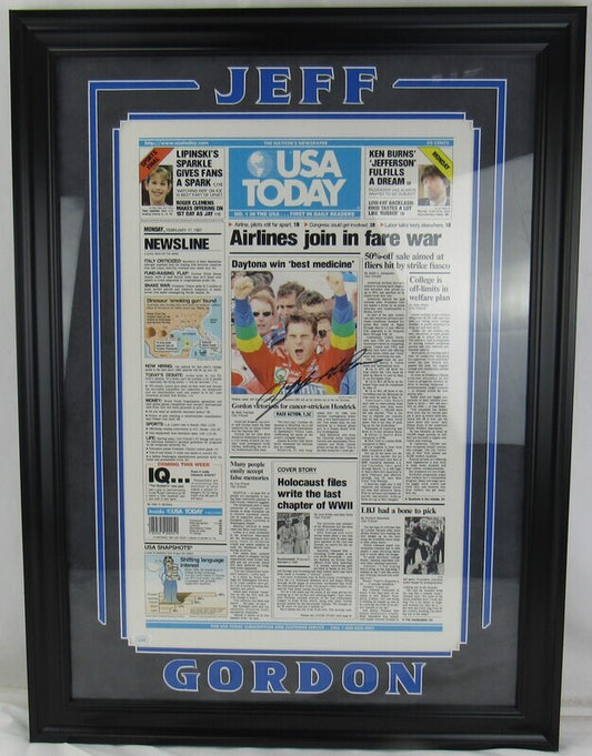 Jeff Gordon Signed Auto Autograph Framed Newspaper Cover JSA AL13470