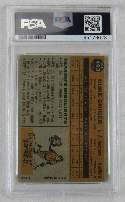 1960 Topps Duke Snider Signed #493 Auto Autograph Card PSA/DNA Encapsulated