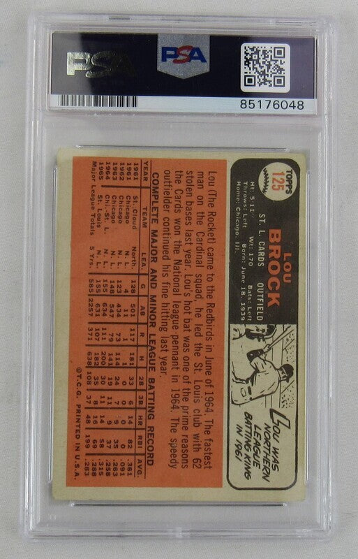 1966 Topps Lou Brock #125 Signed Auto Autograph Card PSA/DNA Encapsulated