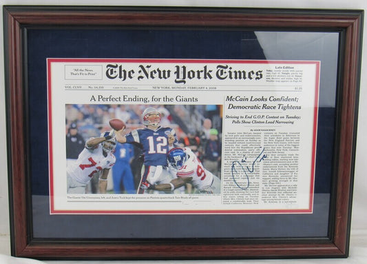 Osi Umenyiora Signed Auto Autograph Framed 11x17 Newspaper Cover Steiner COA