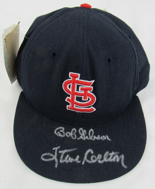 Bob Gibson Steve Carlton Signed Auto Autograph Cardinals Baseball Hat JSA AS04926