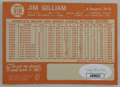 1964 Topps Jim Gilliam Signed Auto Autographed Card JSA AS04823