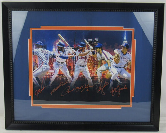 Doc Gooden Mookie Wilson Howard Johnson Wally Backmon Bob Ojeda Signed Framed 11x14 Photo JSA AS04960