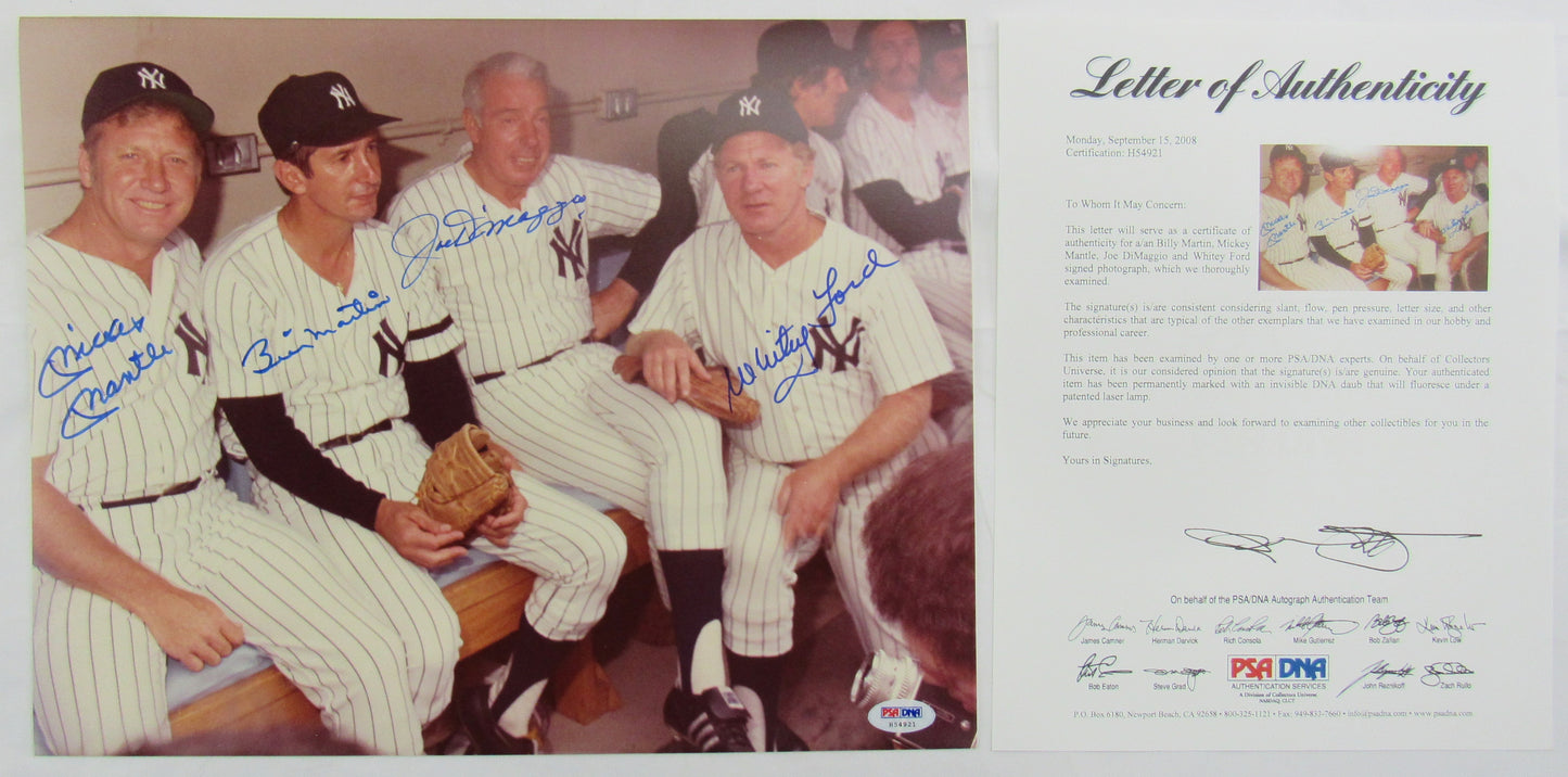 Mickey Mantle Joe DiMaggio Whitey Ford Billy Martin  Signed Auto 11x14 Photo PSA/DNA LOA H54921