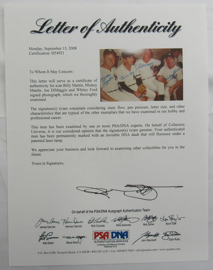 Mickey Mantle Joe DiMaggio Whitey Ford Billy Martin  Signed Auto 11x14 Photo PSA/DNA LOA H54921