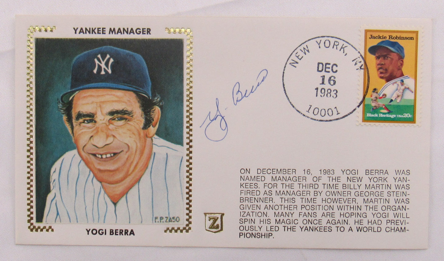 Yogi Berra Signed Cachet Auto Envelope JSA CS78657