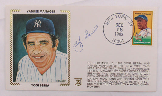 Yogi Berra Signed Cachet Auto Envelope JSA CS78657