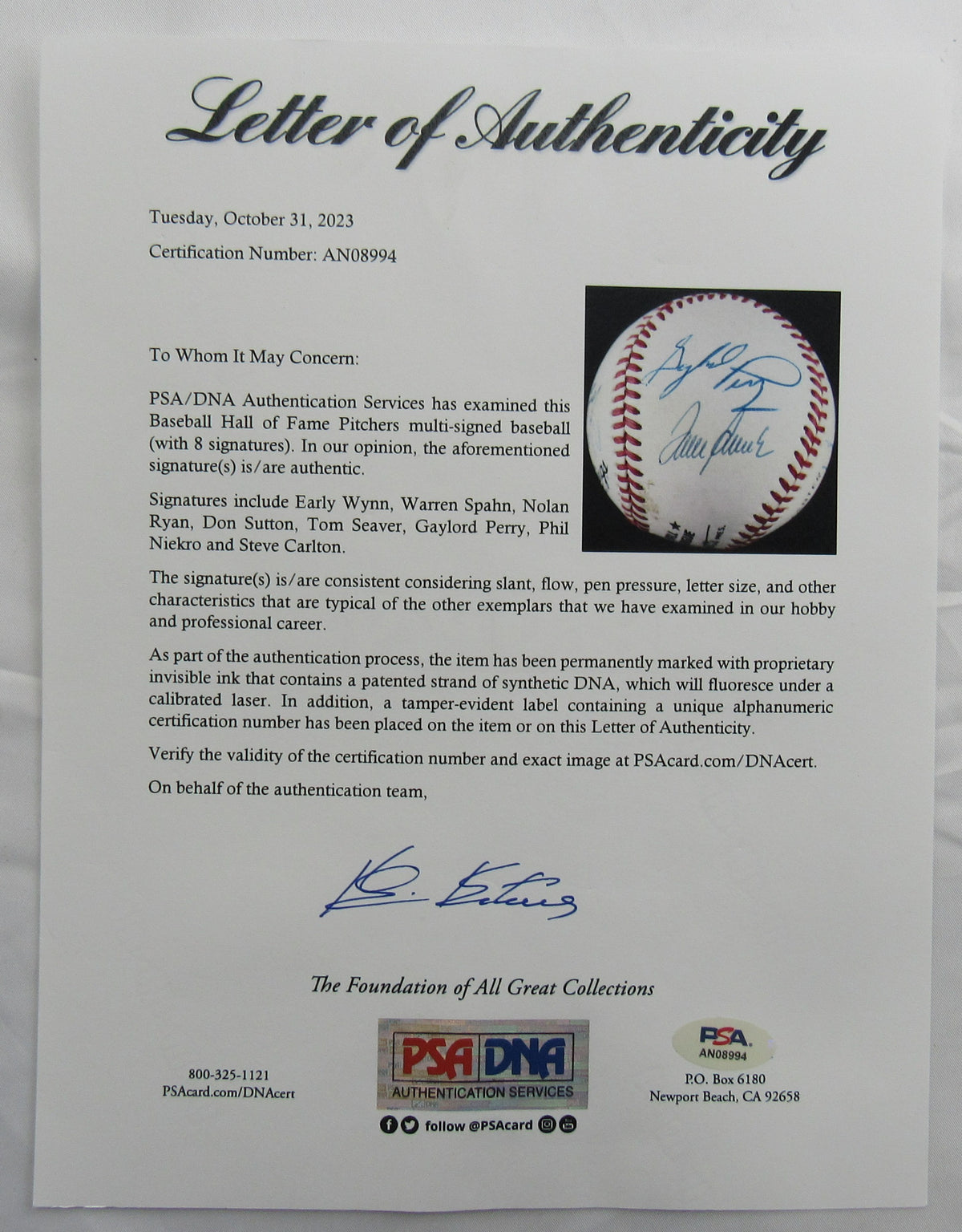 300 Wins Club Signed Rawlings Baseball PSA/DNA LOA AN08994