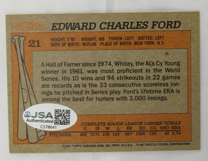 Whitey Ford Signed Baseball Card JSA CS78641