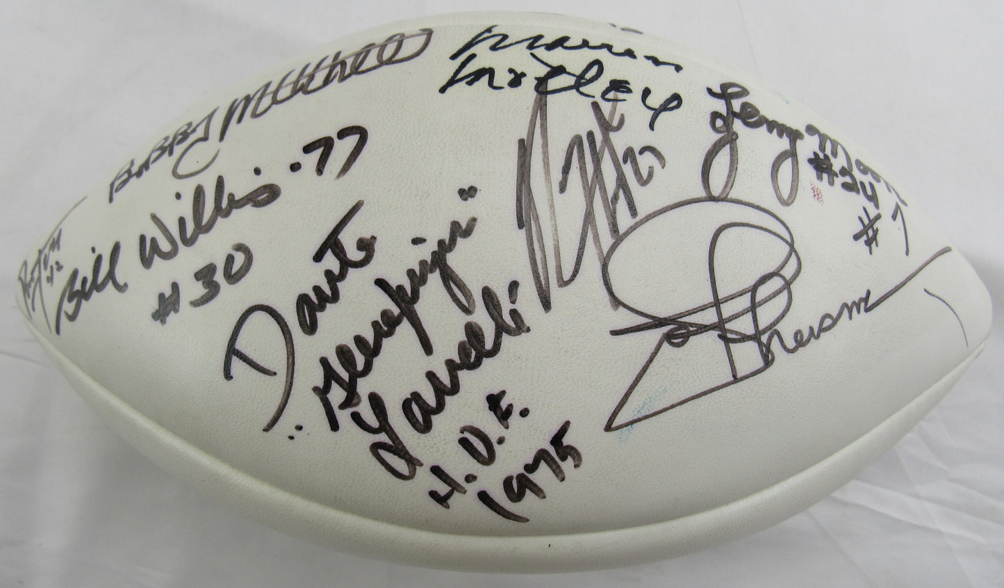 Multi Signed Wilson Football w/13 Signatures - Joe Theismtann, Ronnie Lott, Bill Willis