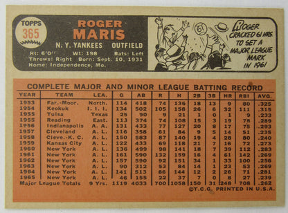 1966 Topps Roger Maris #365 EX-MT Condition - BV $120