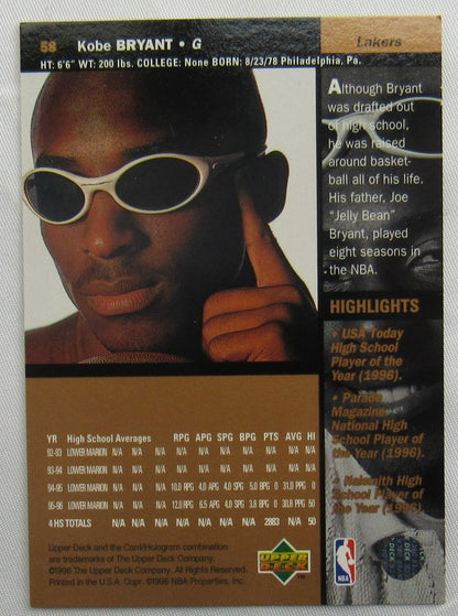 Kobe Bryant #58 Rookie Card Upper Deck LA Lakers Basketball Near Mint
