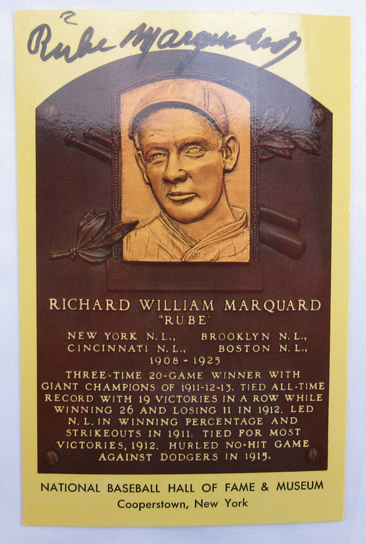 Rube Marquard Signed Auto 5.5x3.5 Hall of Fame Post Card CJ55946