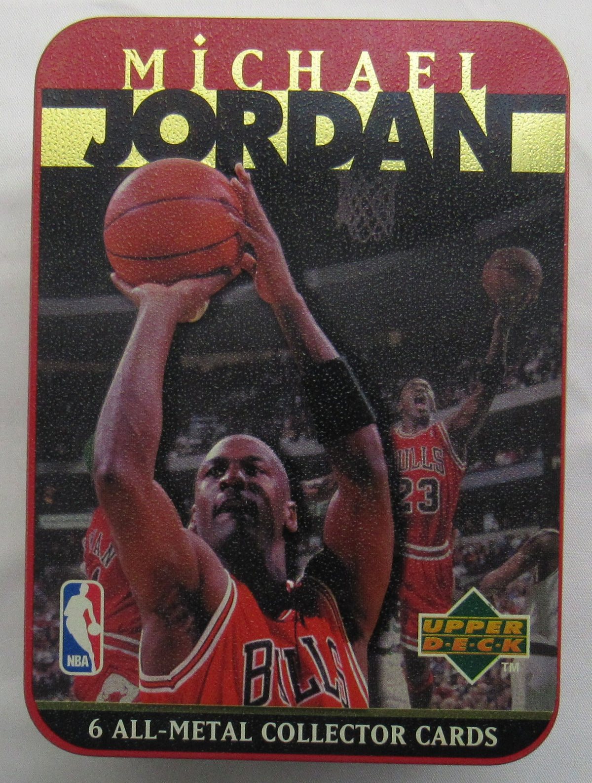 MICHAEL JORDAN ALL METAL CARD SET OF 6 - UPPER DECK - 1996 - 6 CARDS IN TIN CAN