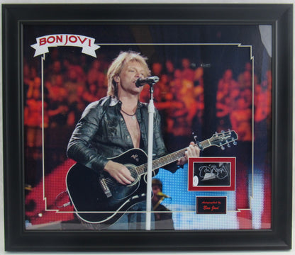 Jon Bon Jovi Signed Auto Autograph Framed 3x4 Cut Signature w/ 16x20 Photo JSA COA