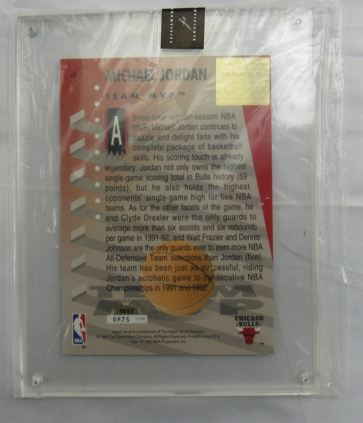 1993-94 Upper Deck Michael Jordan #4 Team MVP Oversized Hologram PLUS card