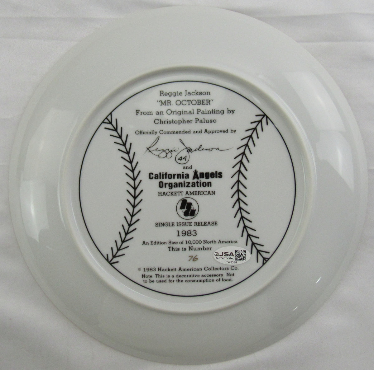 Reggie Jackson Signed Auto Painted Plate JSA CS78588