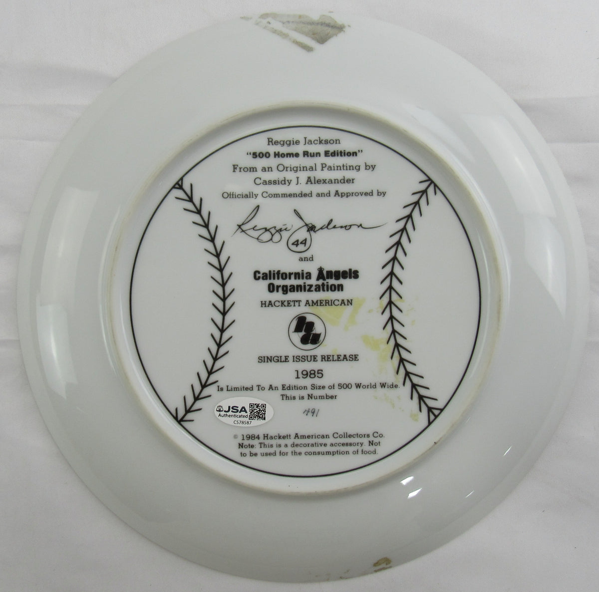 Reggie Jackson Signed Auto Painted Plate JSA CS78587