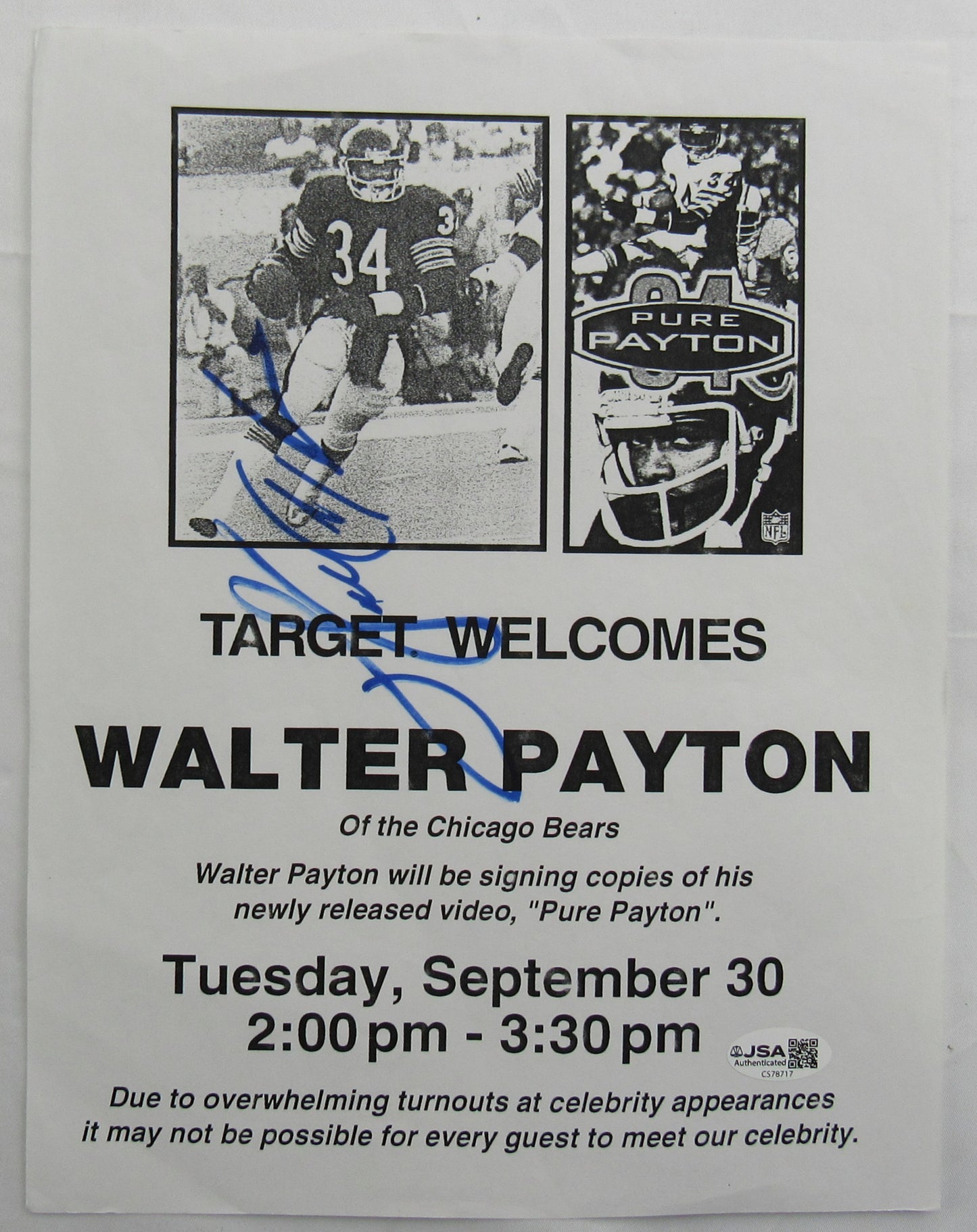 Walter Payton Signed Auto 8x10 Photo JSA CS78717
