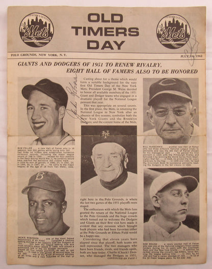 Jackie Robinson Old Timers Day Signed Vintage Paper JSA LOA YY51967