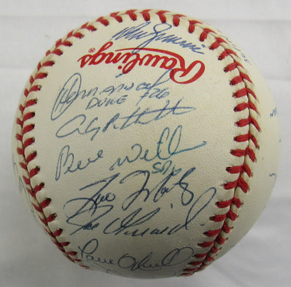 1998 World Series Yankees Signed Auto Rawlings Baseball Derek Jeter Joe Torre Mariano Rivera Tim Raines +22 JSA LOA YY51965