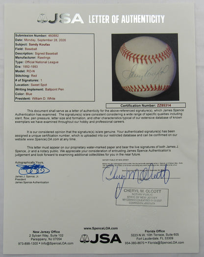 Sandy Koufax Signed Auto Rawlings Baseball JSA LOA ZZ85314