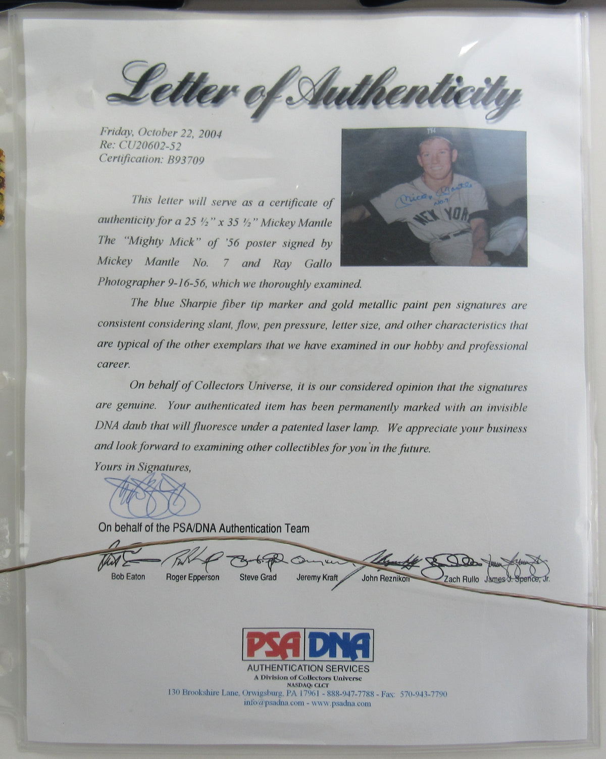 Mickey Mantle Gallo Signed Auto Framed Photo PSA/DNA COA