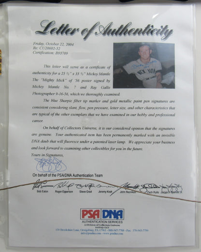 Mickey Mantle Gallo Signed Auto Framed Photo PSA/DNA COA