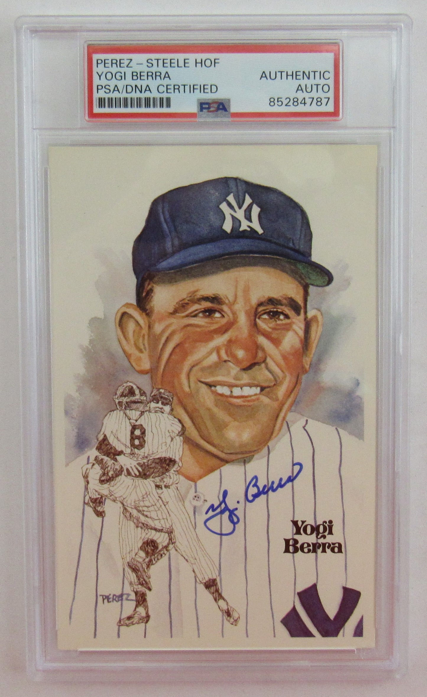 1981 Perez Yogi Berra Signed Auto Autograph Steele HOF Postcard #4849/10000 PSA/DNA Encapsulated