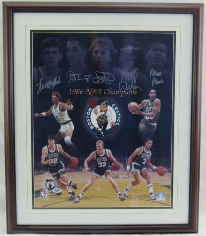 Larry Bird Bill Walton Robert Parish +2 Signed Auto Autograph Framed 16x20 Photo PSA/DNA D40570