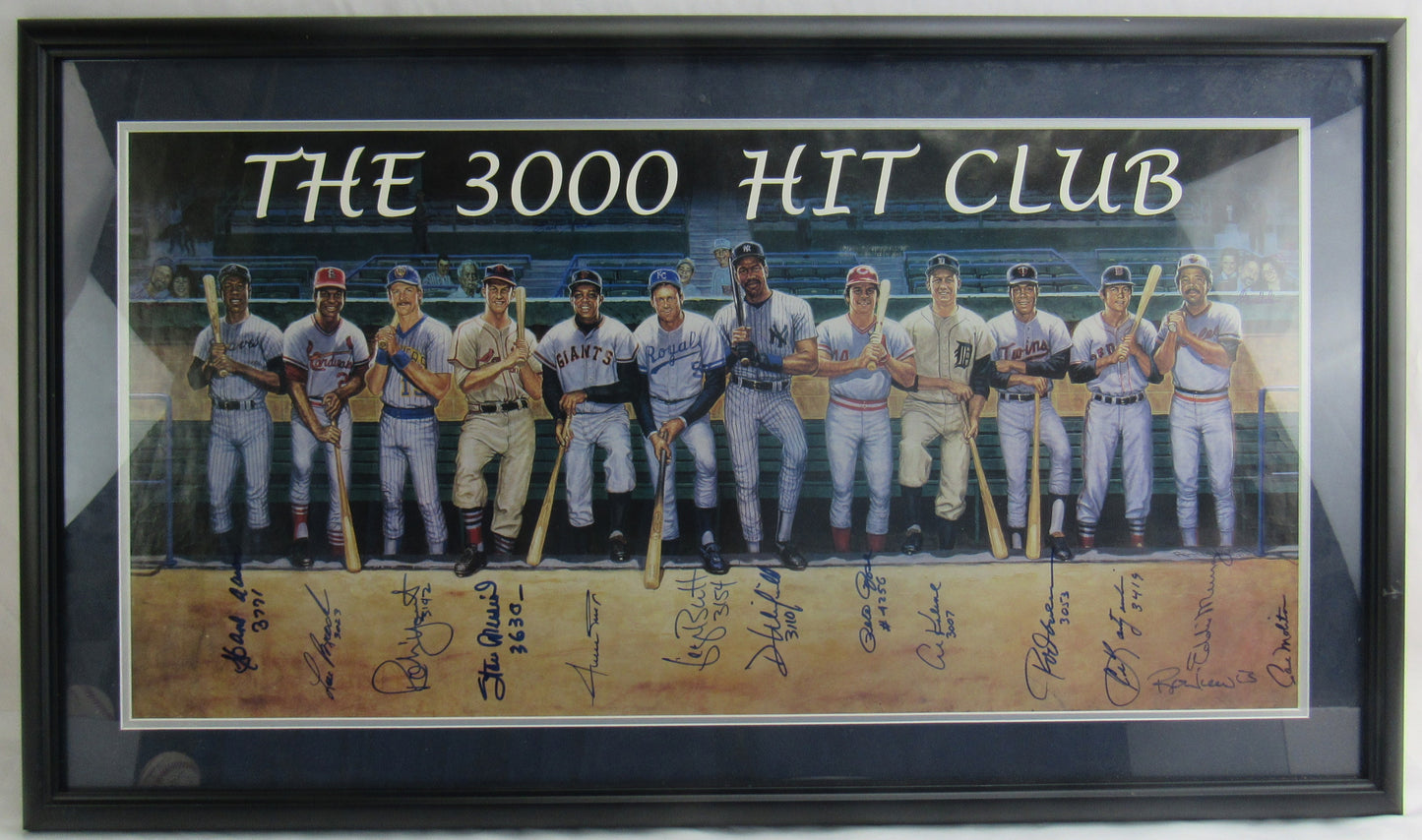 3000 Hit Club Signed Ron Lewis Framed Poster Hank Aaron Willie Mays JSA LOA X91406