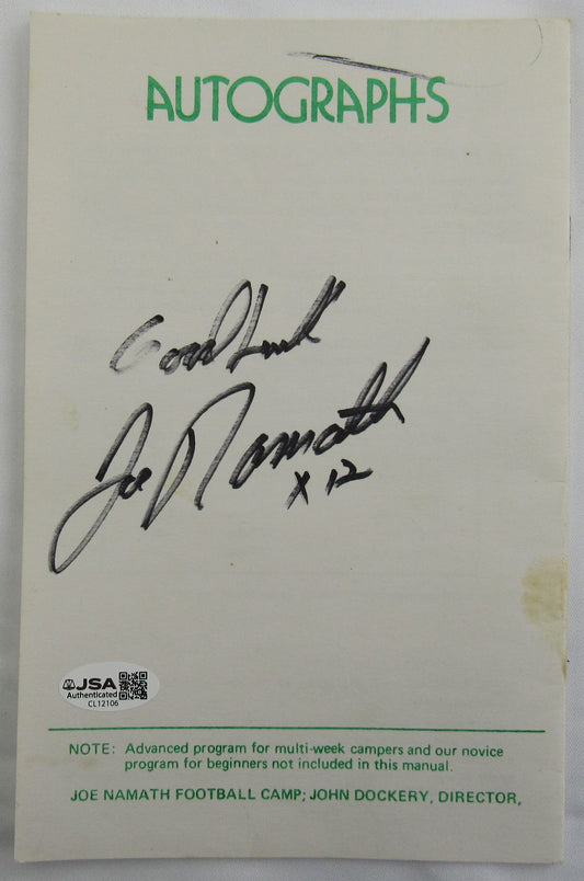 Joe Namath Signed Pamphlet JSA CL12106