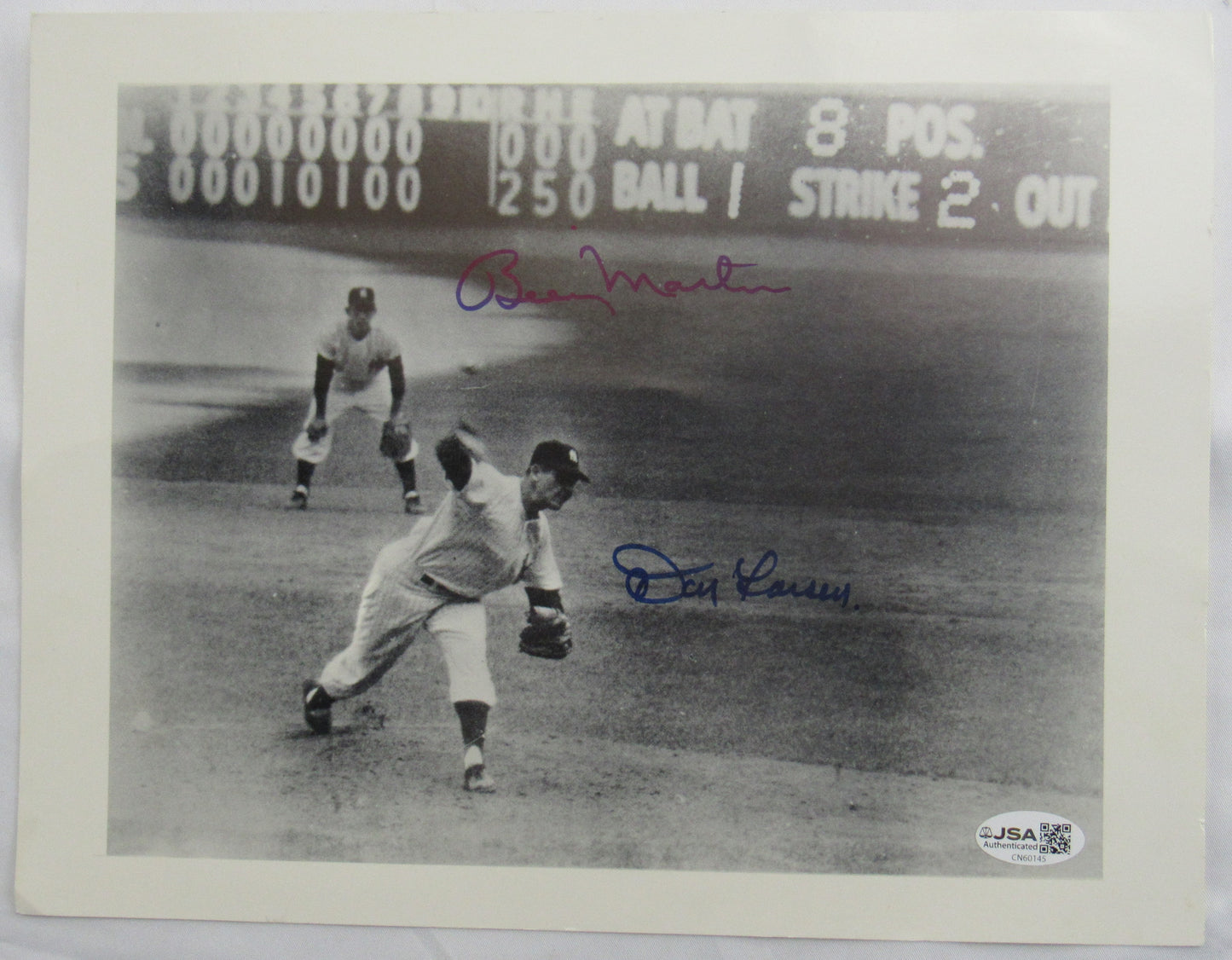 Don Larsen +Billy Martin Signed 8x10 Photo JSA CN60145