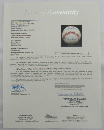 300 Wins Club Signed Rawlings Baseball JSA LOA X47274