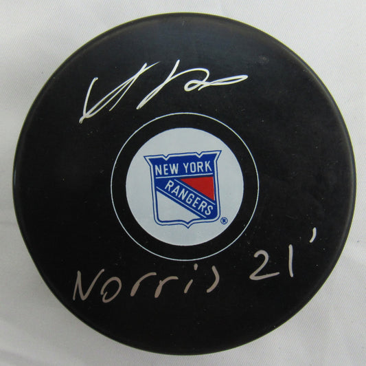 Adam Fox Signed Auto Autograph Rangers Logo Hockey Puck w/ Insc Fanatics Hologram