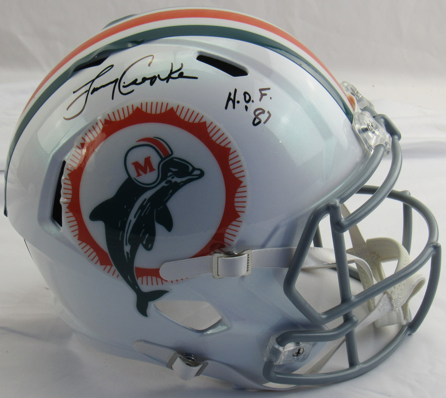 Larry Csonka Signed Auto Autograph Replica Dolphins Helmet w/ HOF Inscription JSA COA