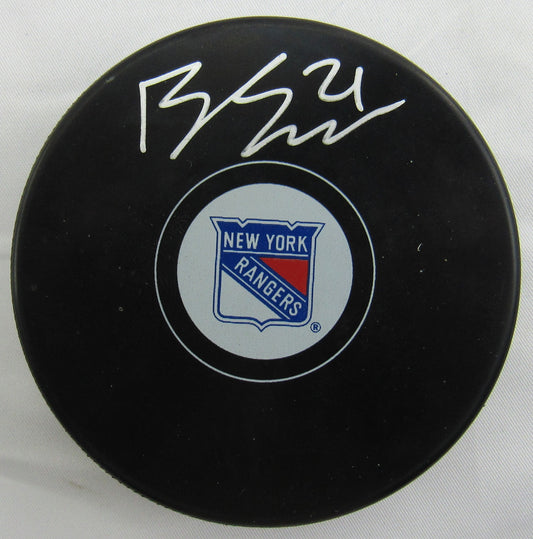 Barclay Goodrow Signed Auto Autograph Rangers Logo Hockey Puck w/ Insc JSA WA666654