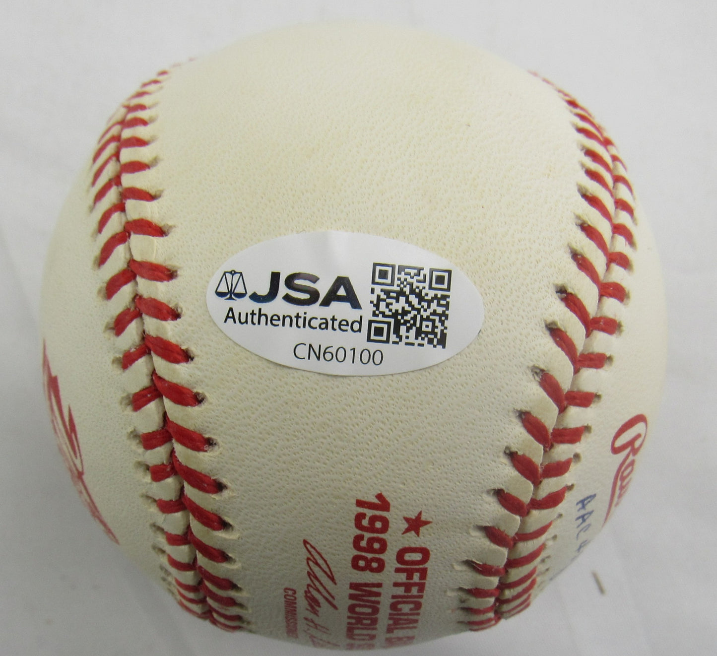 Scott Brosius Signed 1998 World Series Auto Rawlings Baseball JSA CN60100 w/Inscription