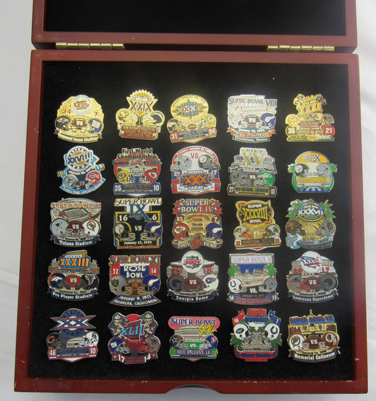 Complete Set of Super Bowl I - XXV Lapel Pins (1-25) NFL Comes in Original Box