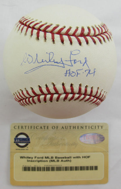 Whitey Ford Signed Auto Autograph Rawlings Baseball w/ HOF Insc Steiner COA