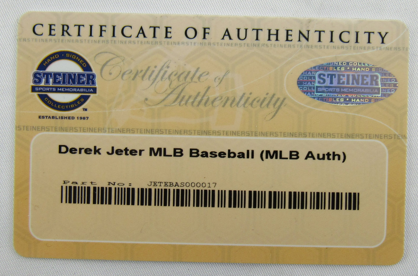 Derek Jeter Signed Auto Autograph Rawlings MLB Baseball Steiner COA