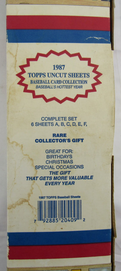 1987 Topps Baseball Card Uncut Sheet Set - Lot of 6 Sheets.