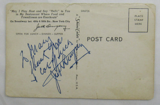 Jack Dempsey Signed Auto Post Card JSA K14435