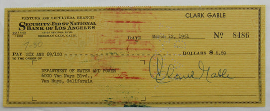 Clark Gable Signed Auto Check PSA/DNA C81669