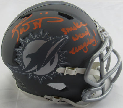 Ricky Williams Signed Slate Dolphins Mini Helmet w/ Smoke Weed Insc JSA COA