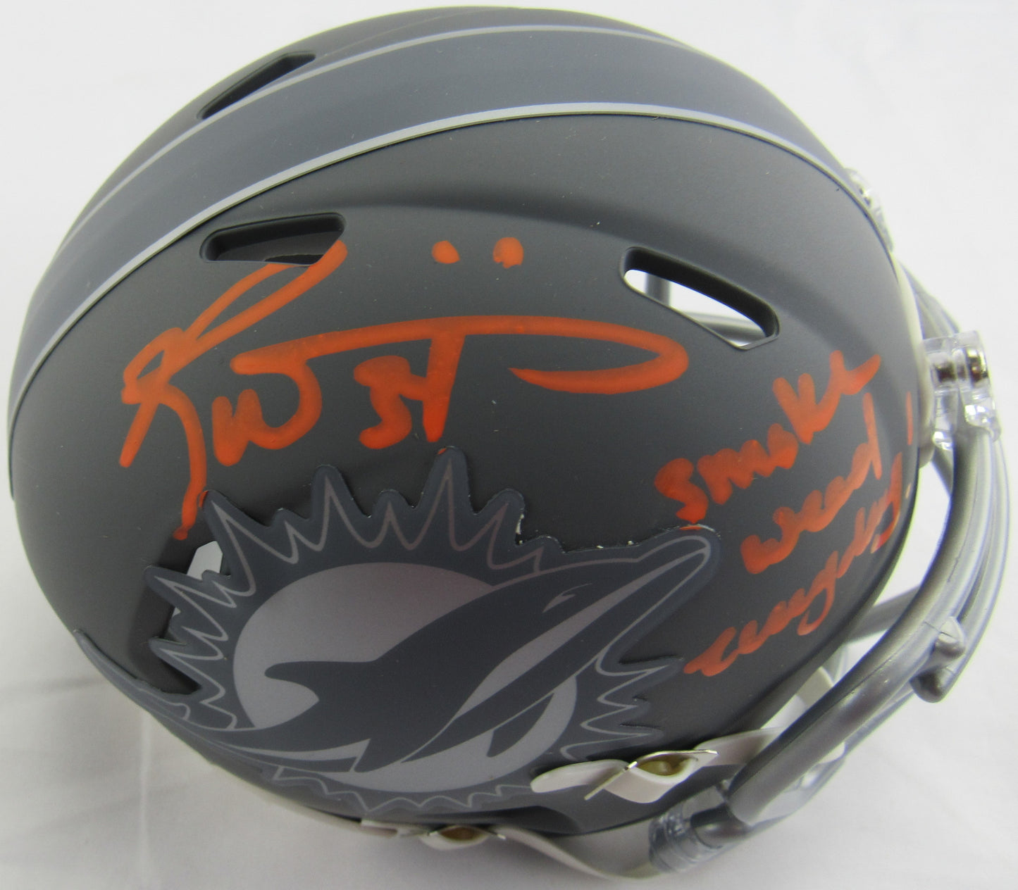 Ricky Williams Signed Slate Dolphins Mini Helmet w/ Smoke Weed Insc JSA COA